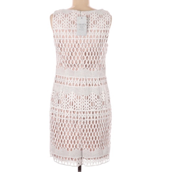 Carmen Marc Valvo Knit Lattice Overlay Dress - Picture 5 of 7